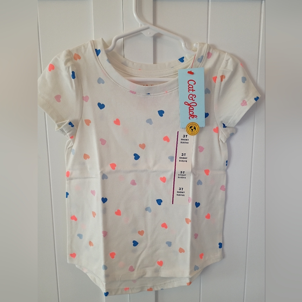 Cat & Jack White Heart Print Short Sleeve Tee - Girls 3T